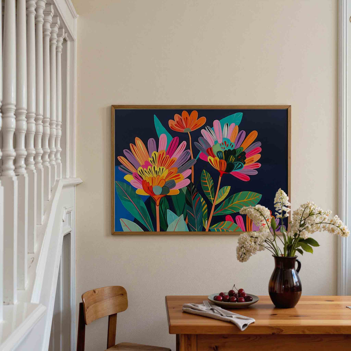 Bloemen in levendige kleuren – botanische poster in liggend formaat