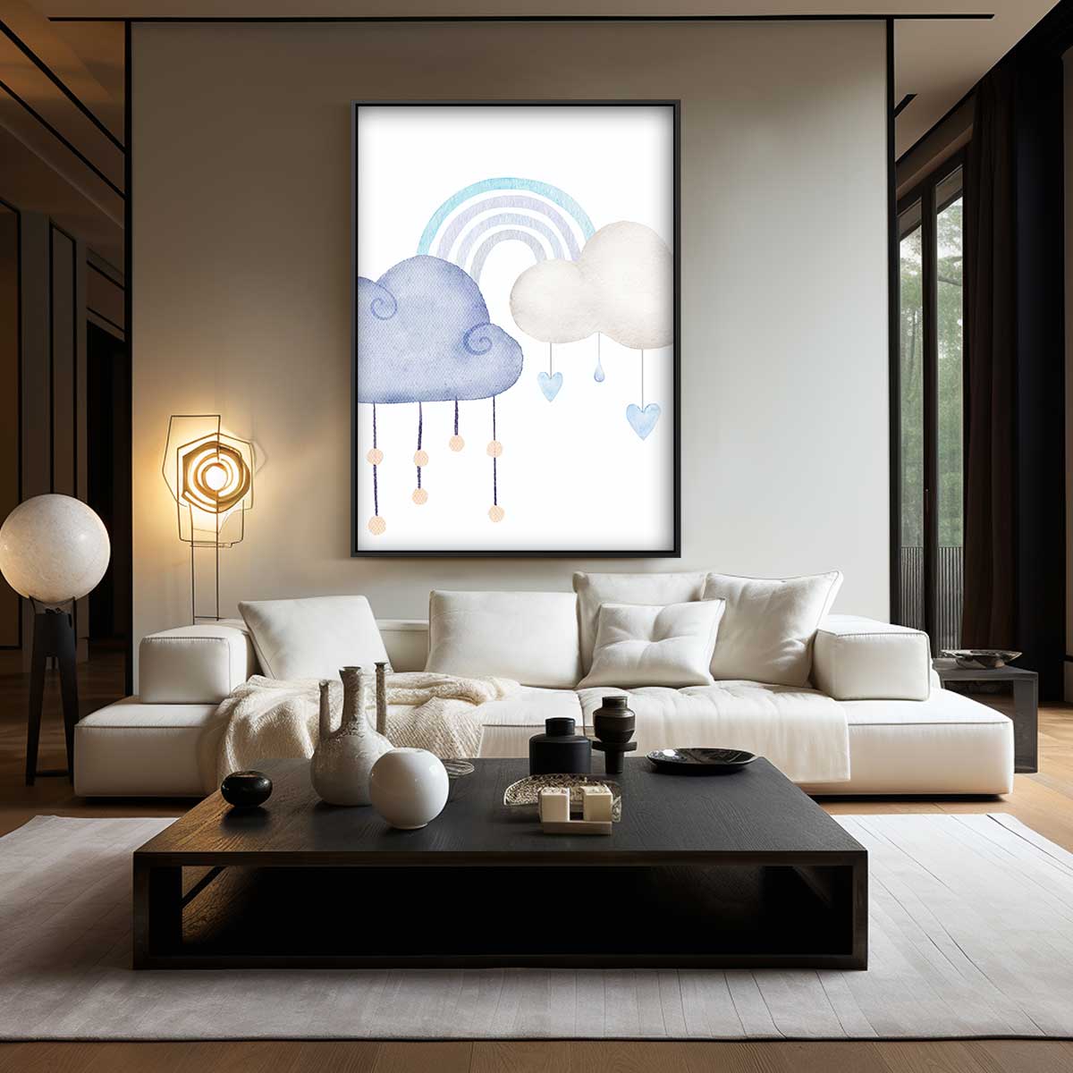 Wolken en regenboog – canvas wanddecoratie in portret formaat