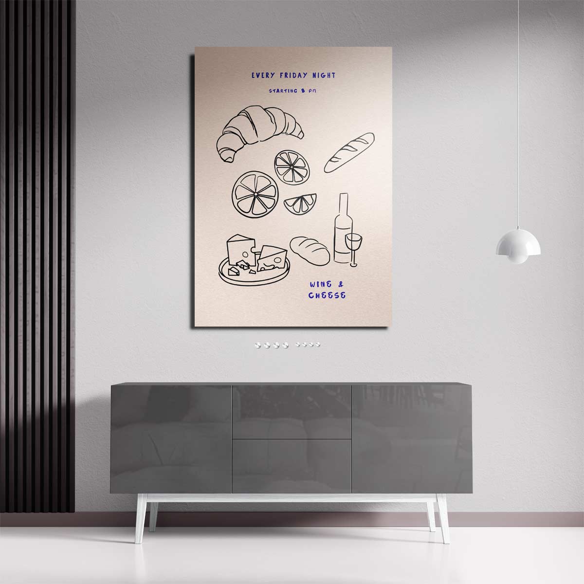 Wine & Cheese Avond – staande wandkunst voor woonkamer of interieur