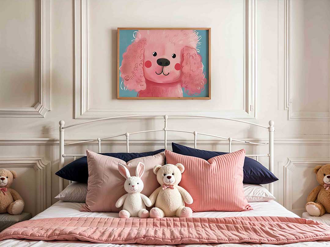 Roze poedel – kids poster in liggend formaat