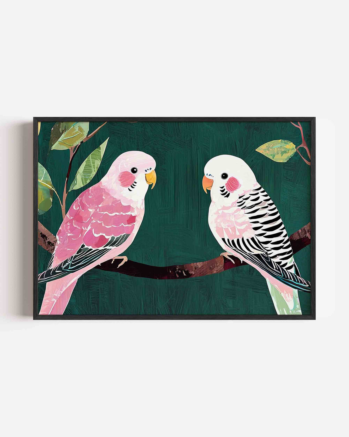 Twee parkieten op tak – dieren landscape poster als wanddecoratie