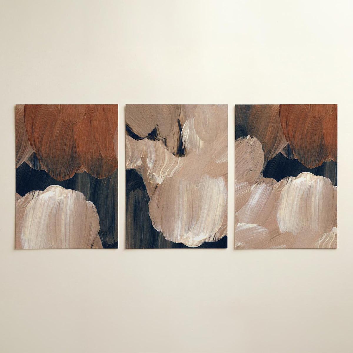 Kleurvlakken en textuur posterset – detailweergave – deze posterset in drie delen toont een vloeiend samenspel