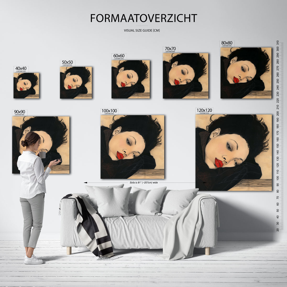 Vrouw met rode lippen – vierkante muurposter met kunst en design