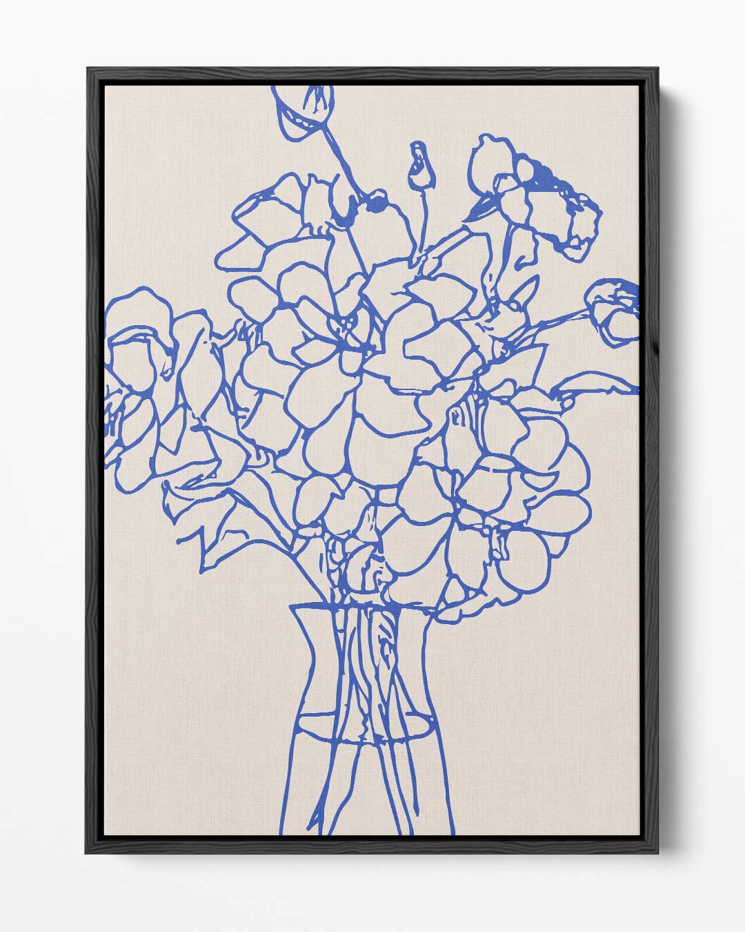 Elegante Blauwe Bloemenlijn – portret kunstwerk als wanddecoratie