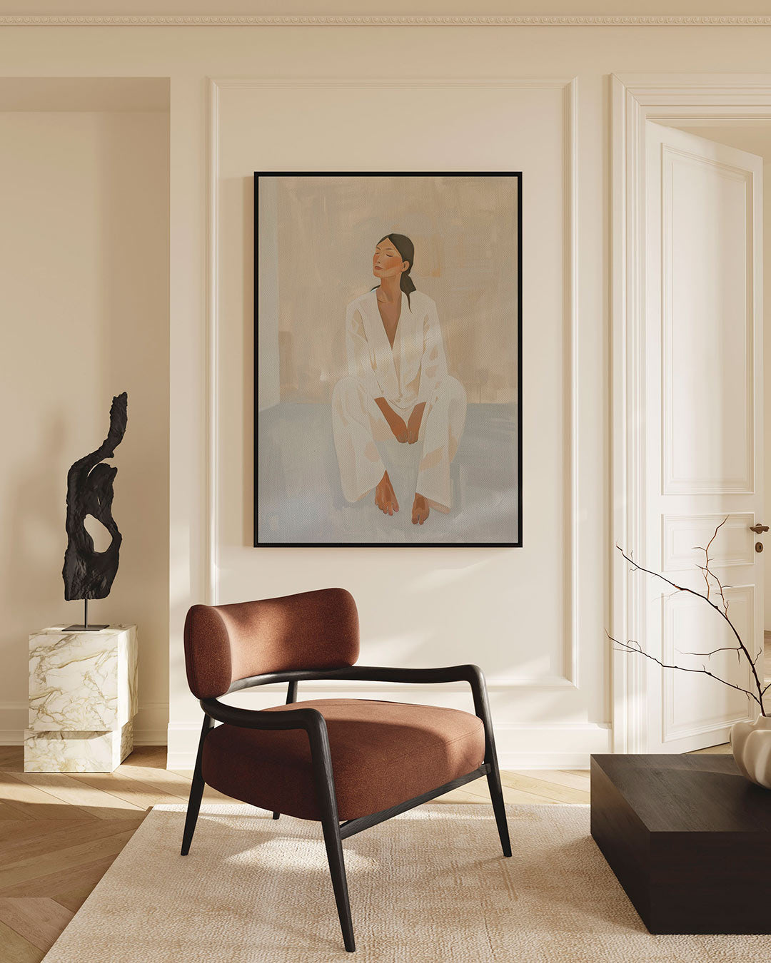 Rustige zittende vrouw – staand wanddecoratie kunstwerk