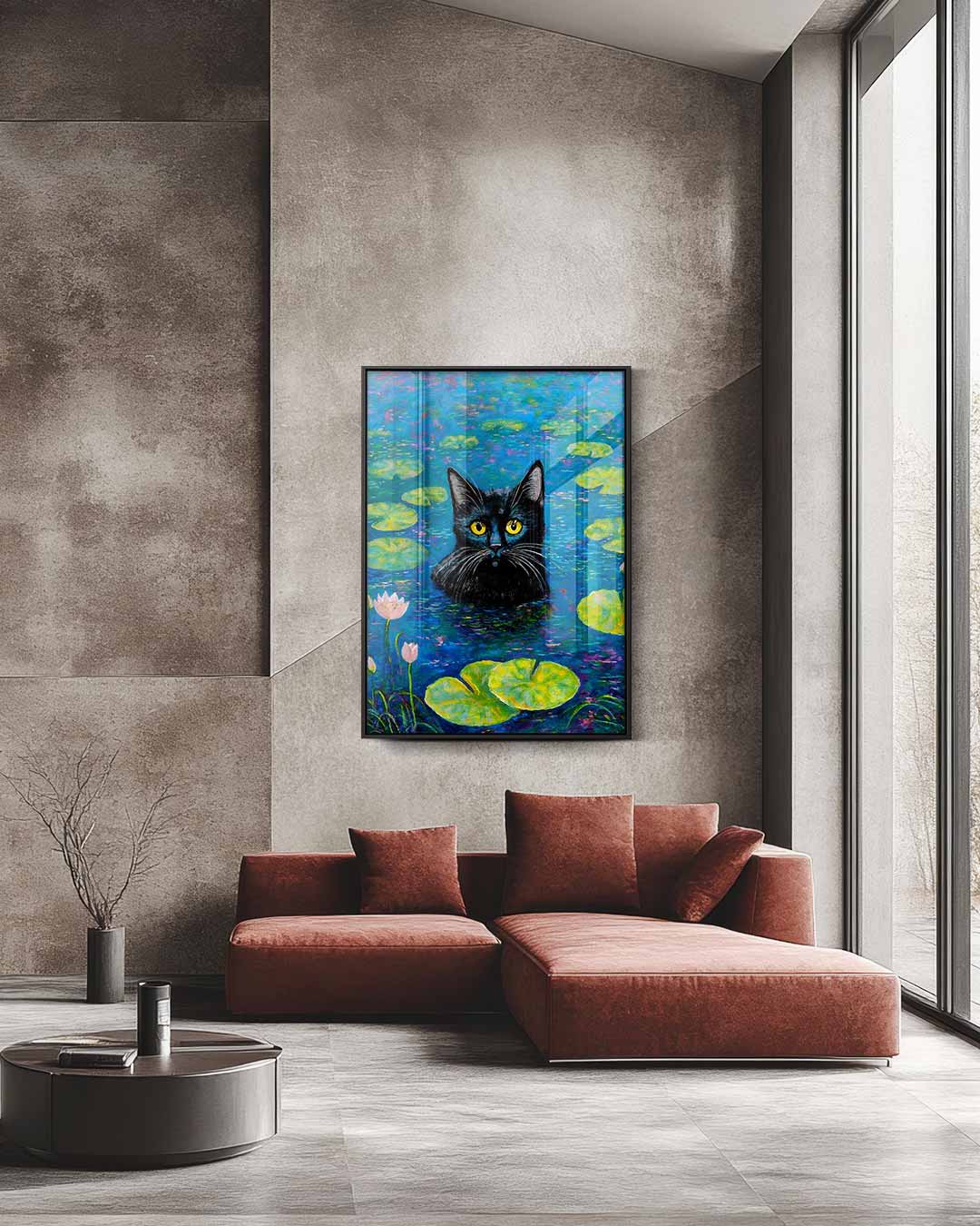 Kat in de Waterlelies – staande wandkunst voor woonkamer of interieur