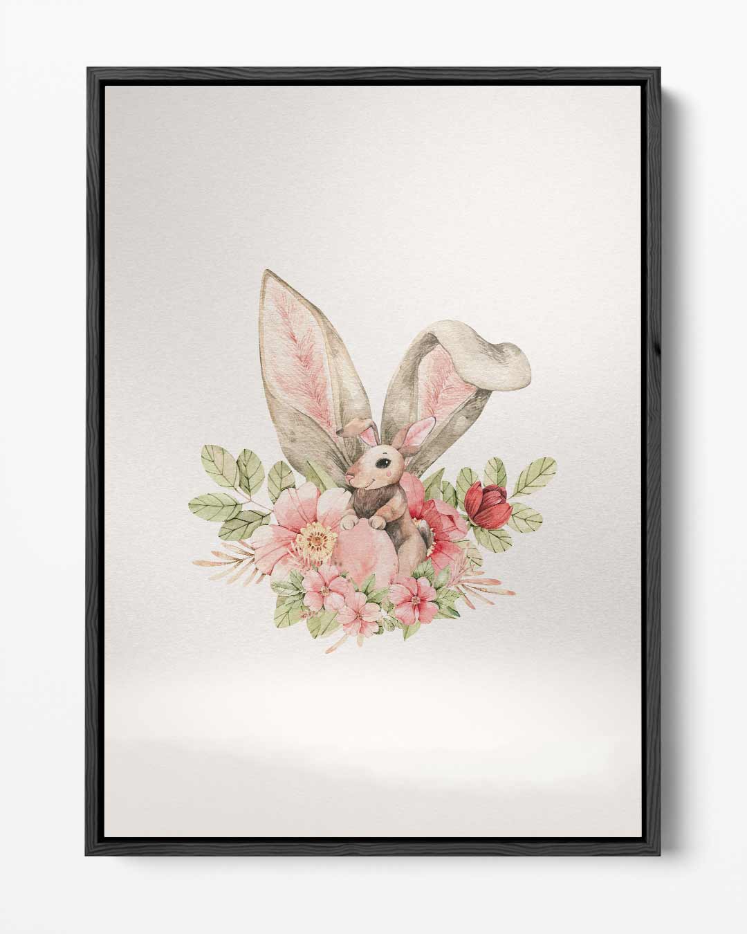 Schattige Konijn met Bloemenprint – portret kunstwerk als wanddecoratie