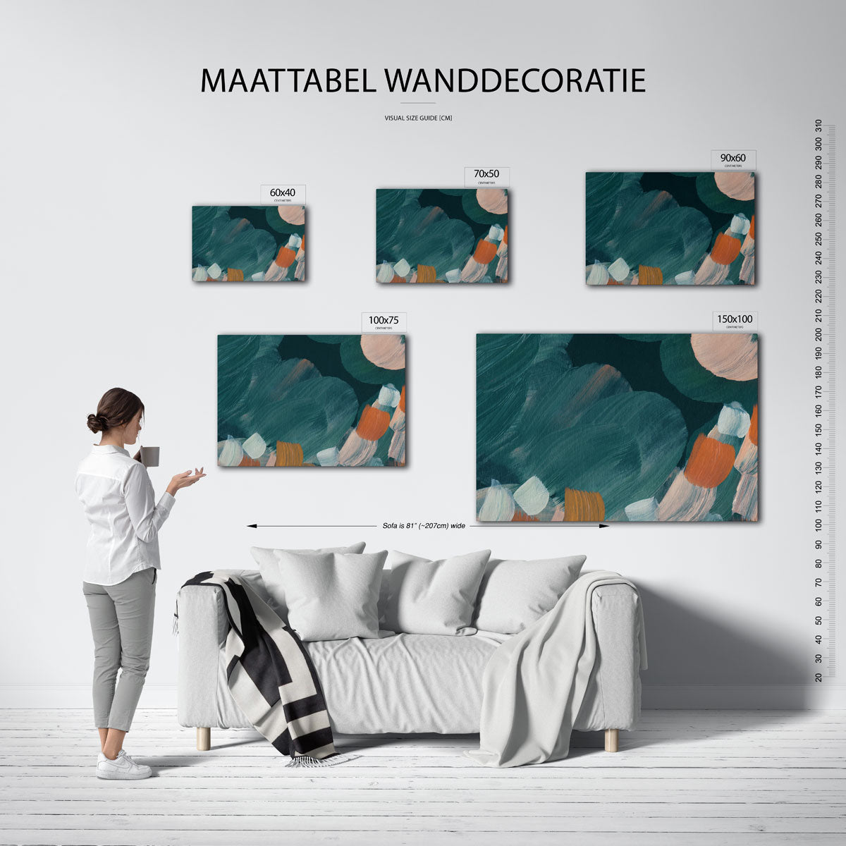 Dynamische borstelstreken – moderne liggende wandkunst