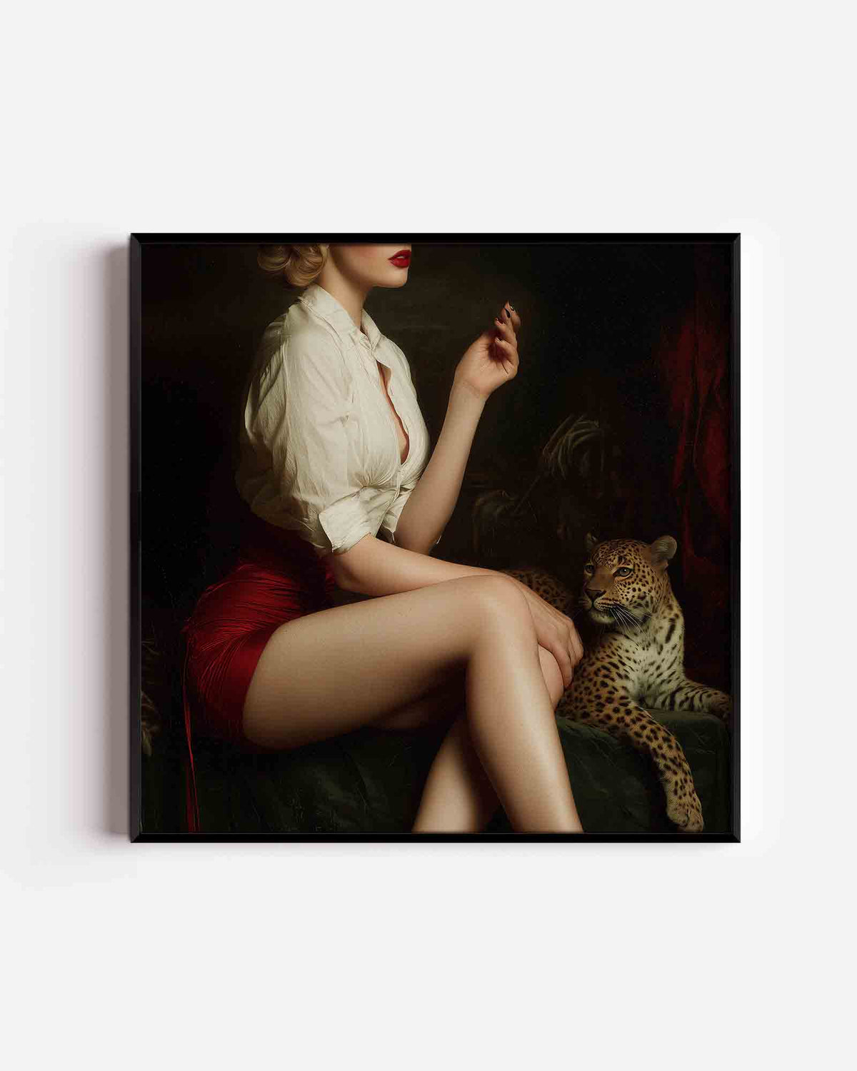 Vrouw met luipaard – Pop Art vierkante poster als wanddecoratie
