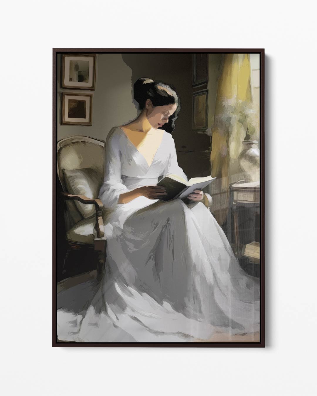 Vrouw Lezend in de Zonnestraal – portret kunstwerk als wanddecoratie