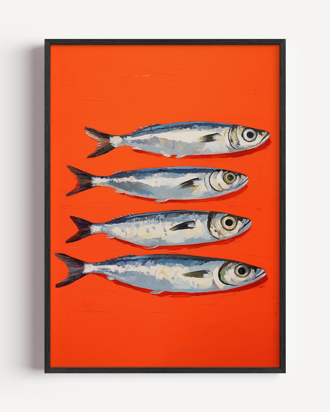 Vier Visjes op een Rijk Oranje Canvas – keuken portret poster als wanddecoratie