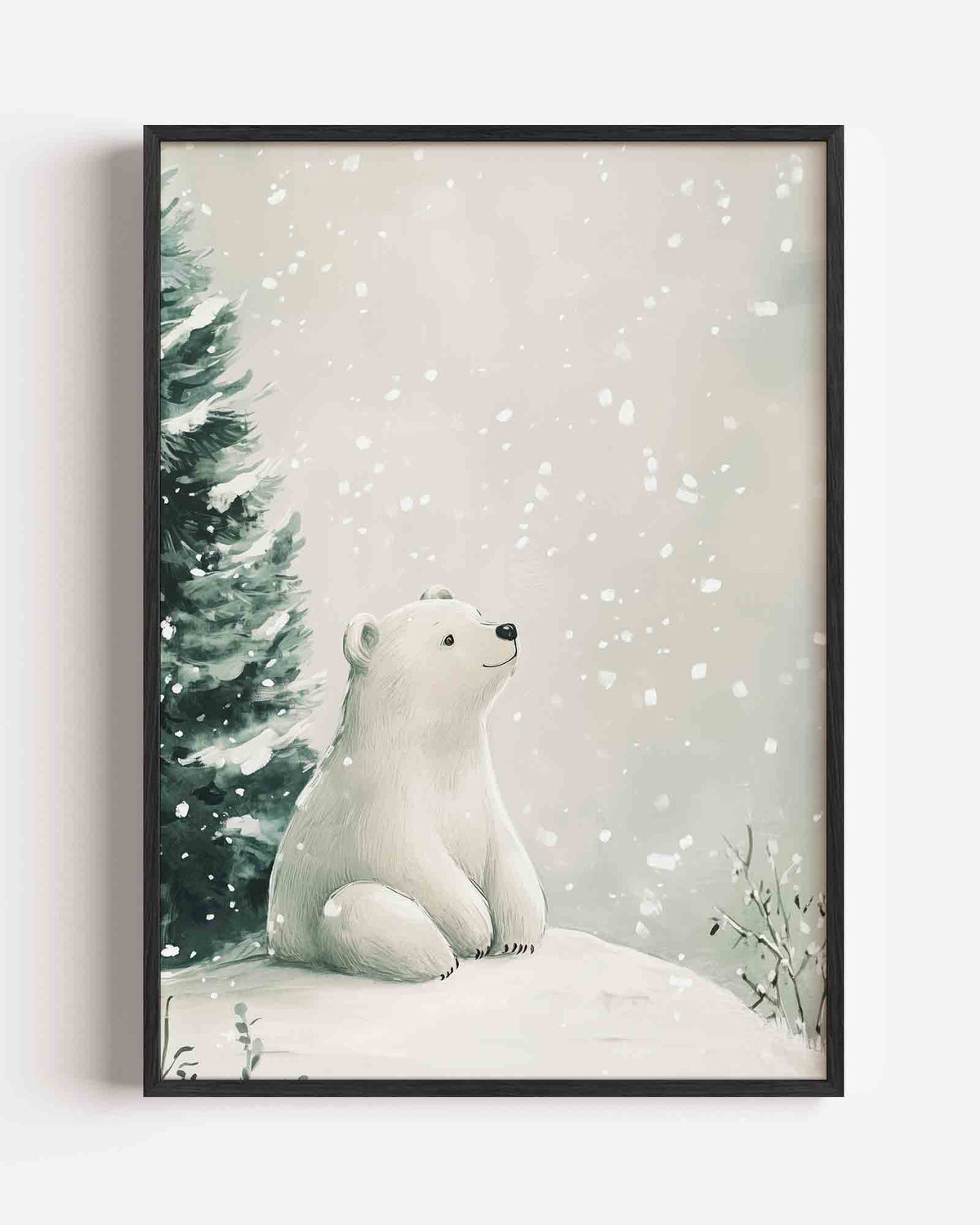 Ijsbeer in sneeuw – kids portret poster als wanddecoratie