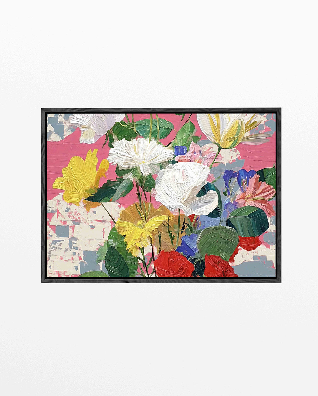 Bloemrijke compositie – Tegen – liggend bloemen kunstwerk