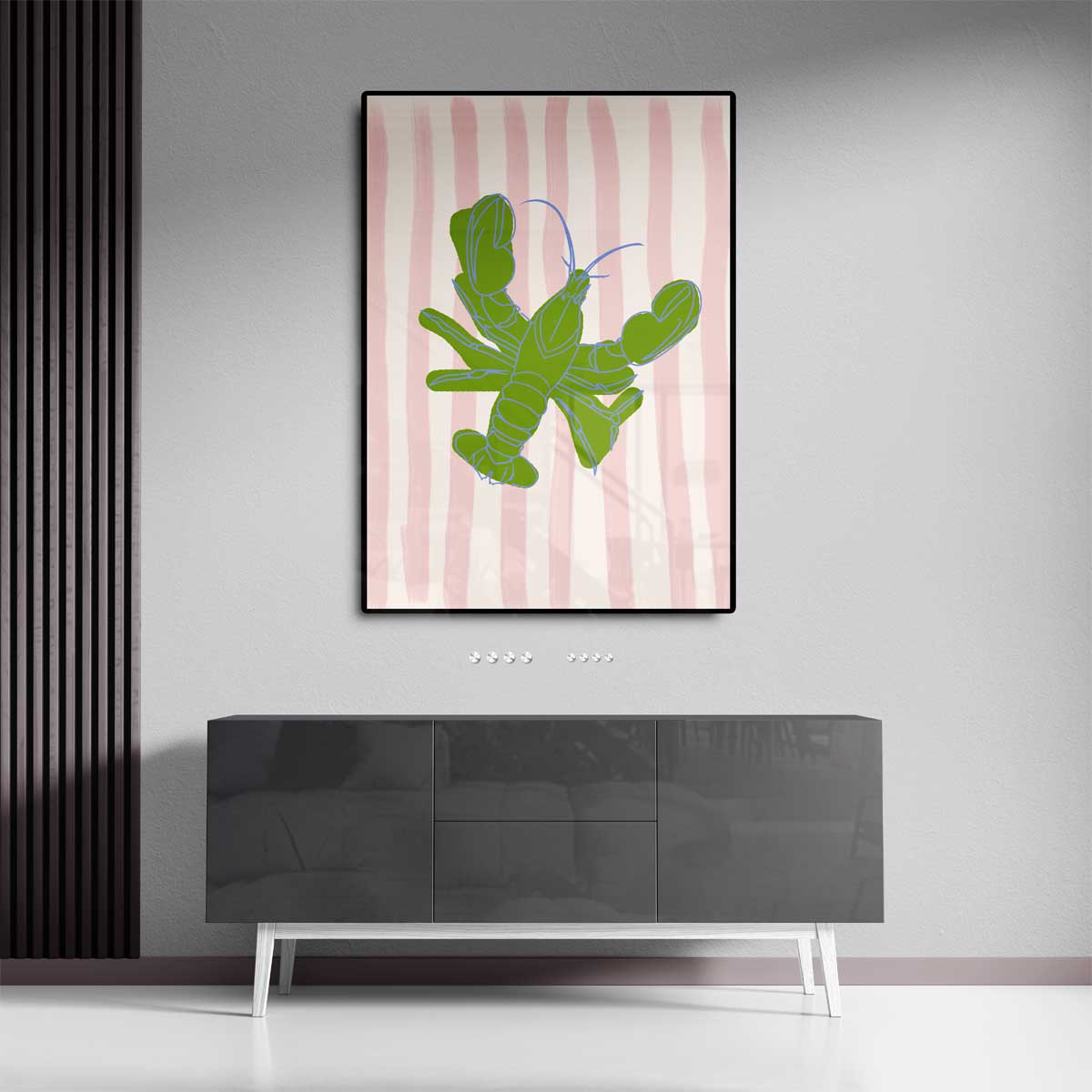 Groene Kreeft op Strepen – staande wandkunst voor woonkamer of interieur