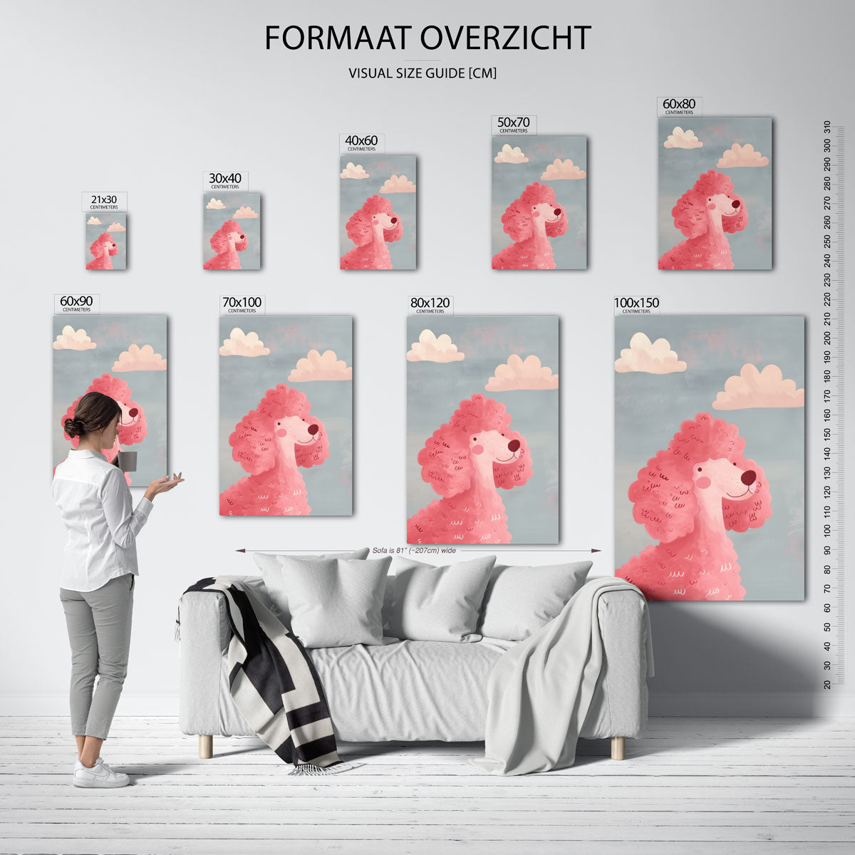 Roze poedel – staande muurposter voor de kinderkamer