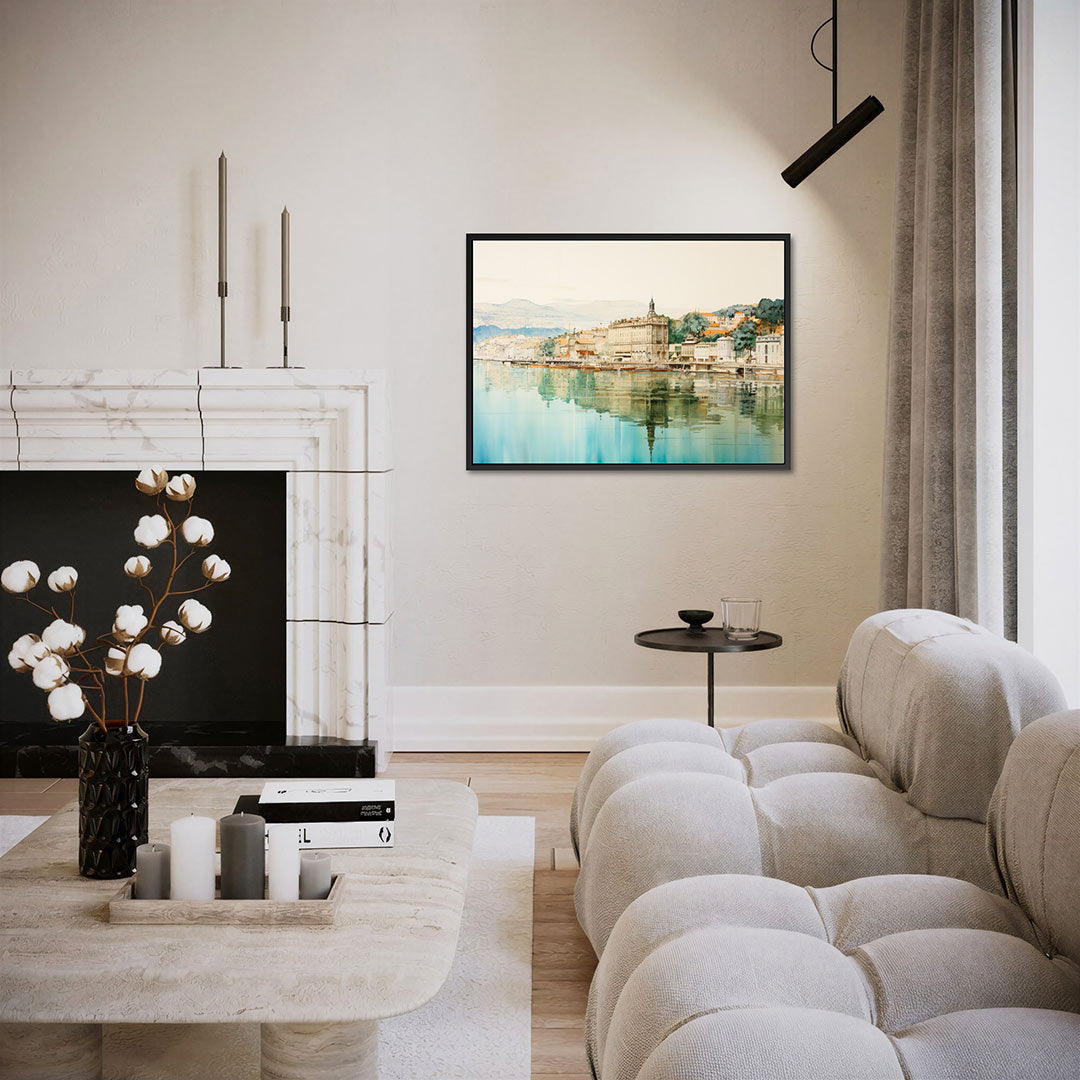 Stad aan het water – liggende wanddecoratie