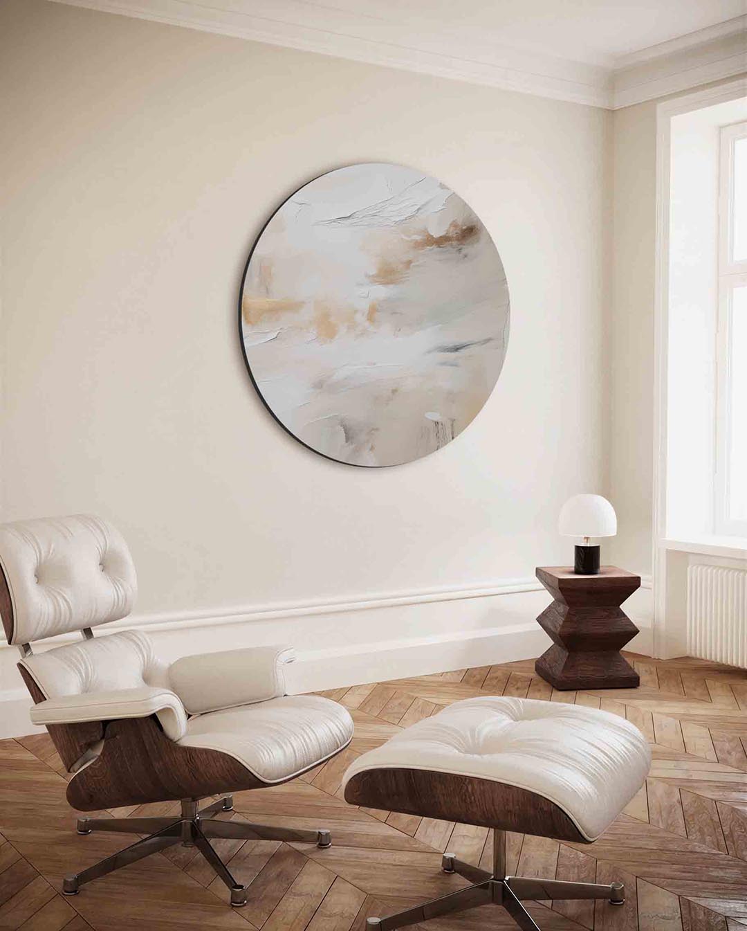 Neutrale tinten – kleurrijke ronde wanddecoratie van WallArtistic