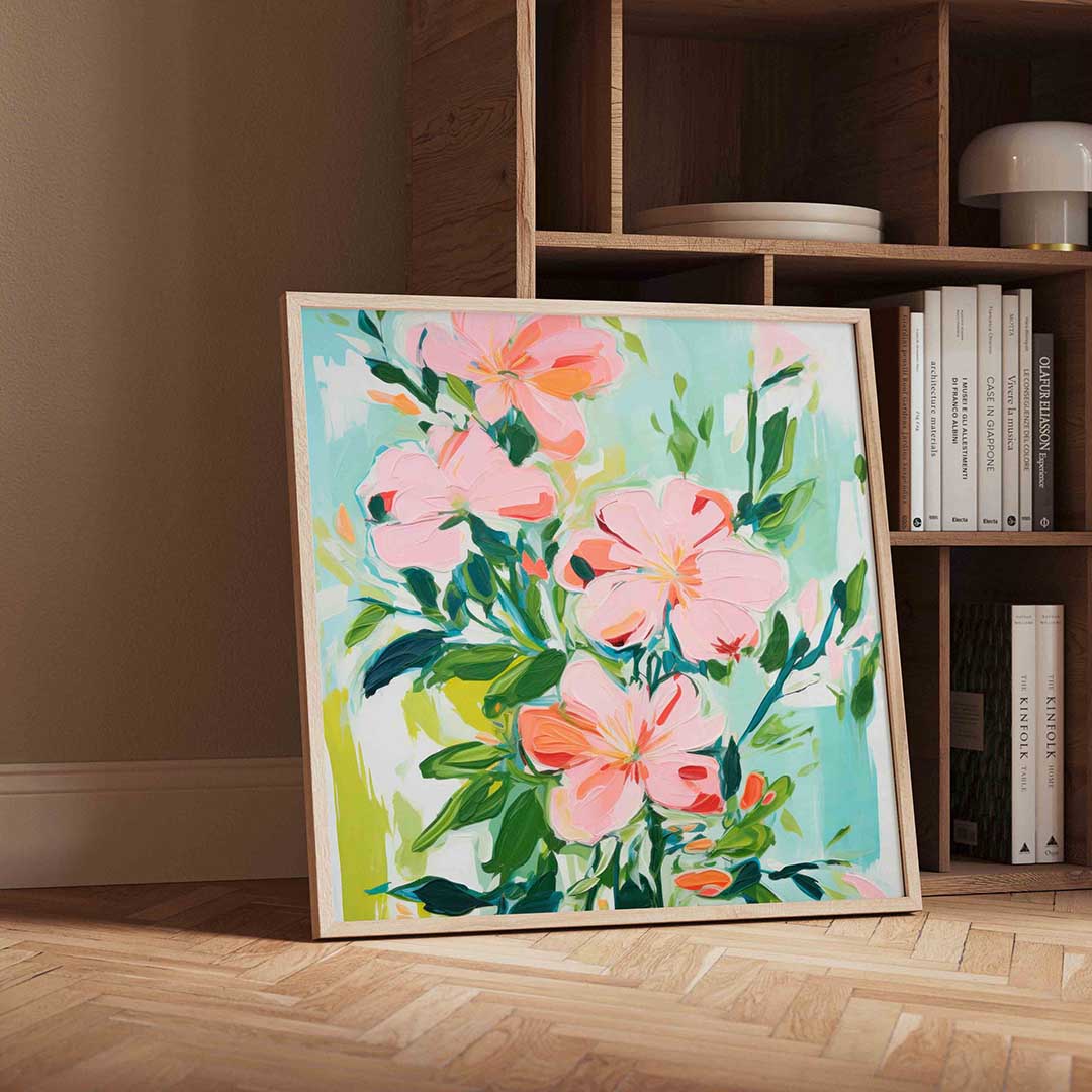 Bloemen en bladeren – geïllustreerde wandkunst als vierkante poster
