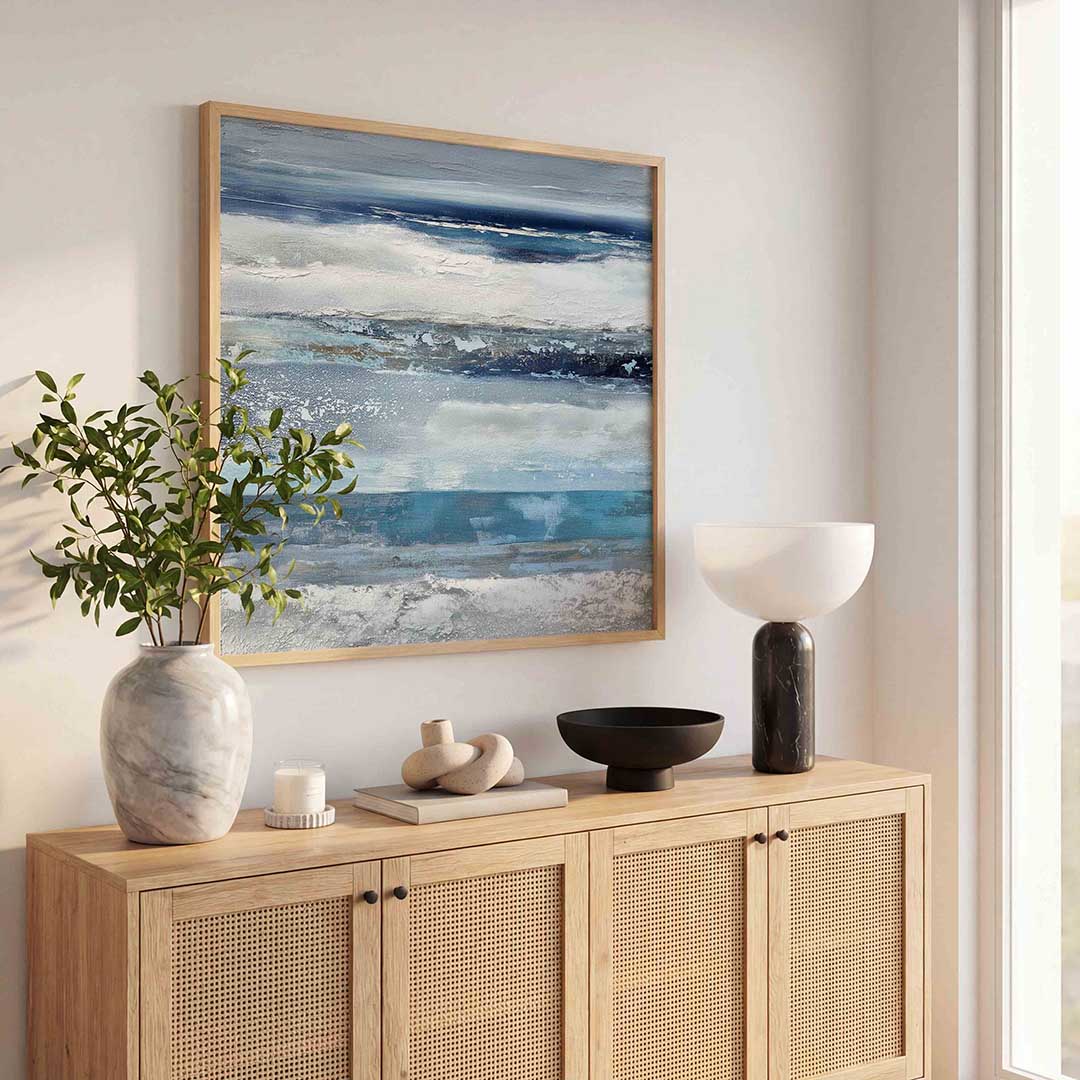 Abstracte blauwe strepen – abstracte wandkunst als vierkante poster