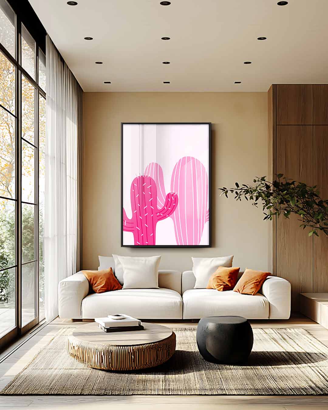 Roze Cactus Verbeelding – plexiglas wanddecoratie in portret formaat