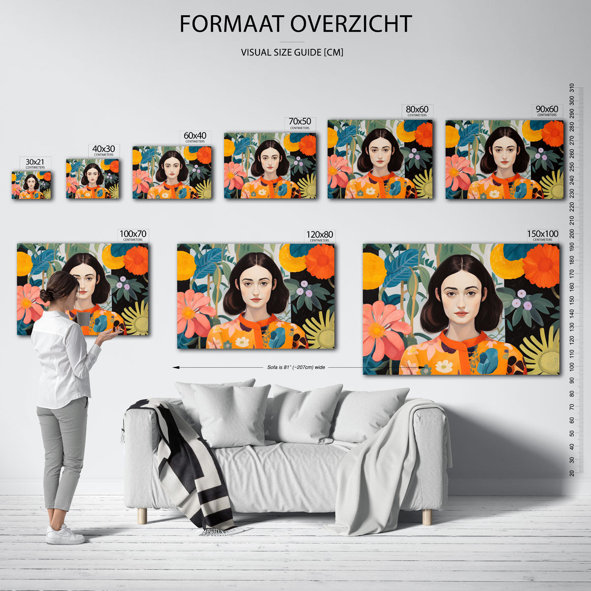 Vrouw met bloemen – liggende muurposter met vrouwelijk portret