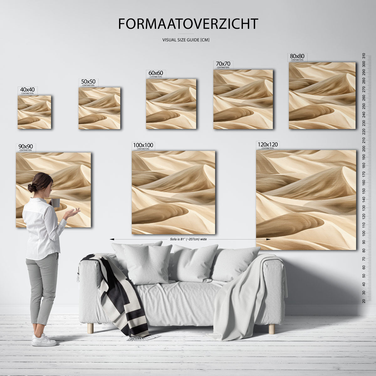 Golvende zandduinen – vierkante muurposter met abstracte vormen