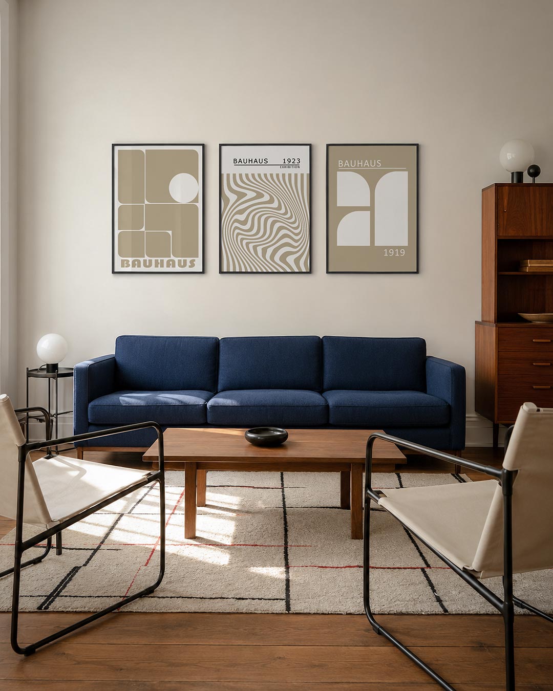 Vorm en balans driedelige posterset – deze posterset in drie delen toont een spel van rechthoeken en cirkels in zachte beige