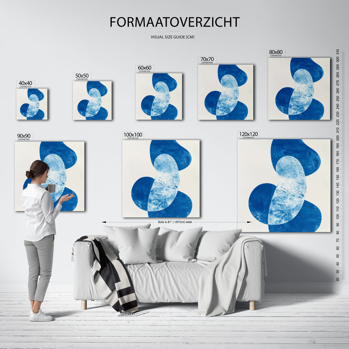 Abstracte blauwe vormen – vierkante muurposter met kunst en design