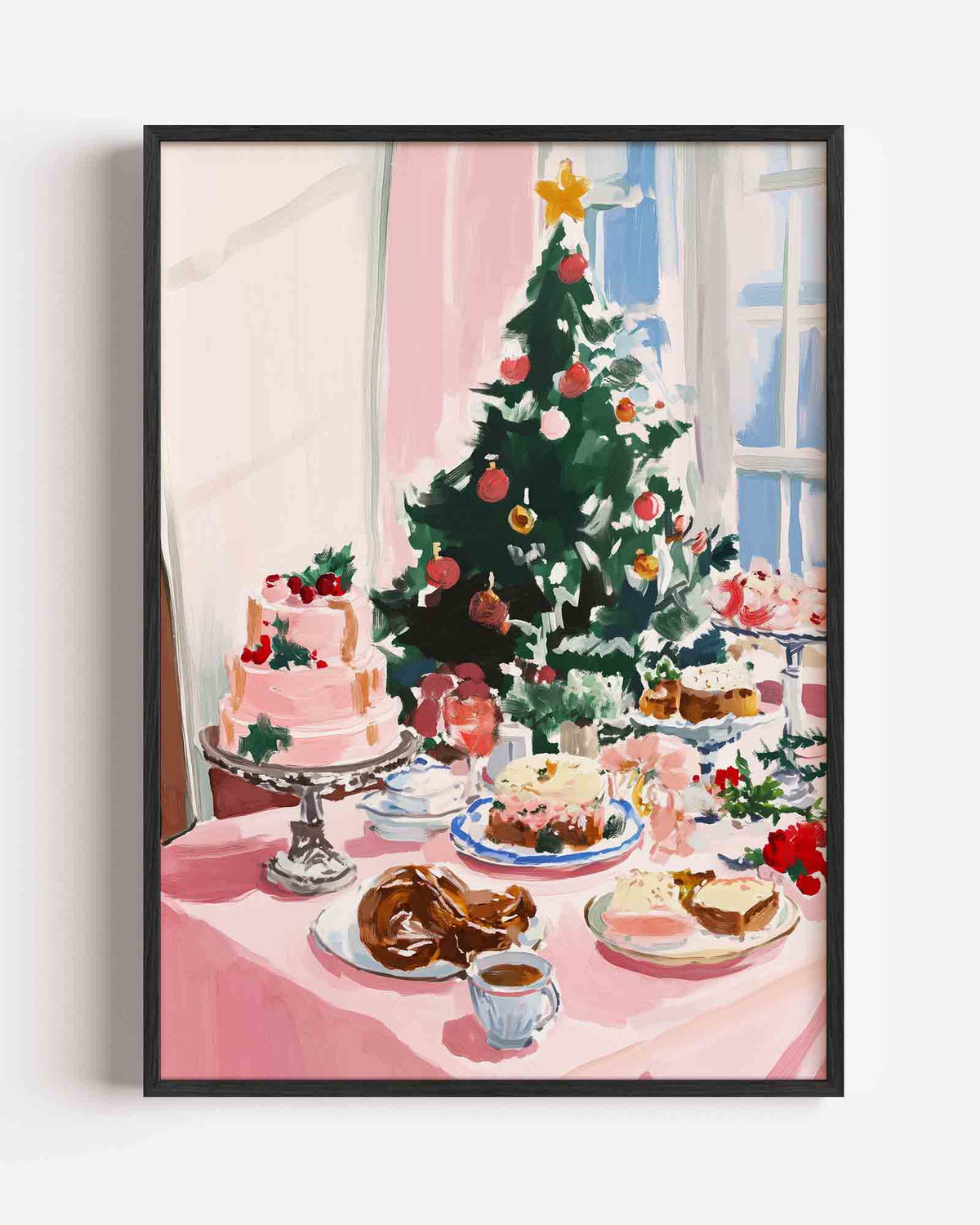 Kersttafel met taart – kerst portret poster als wanddecoratie