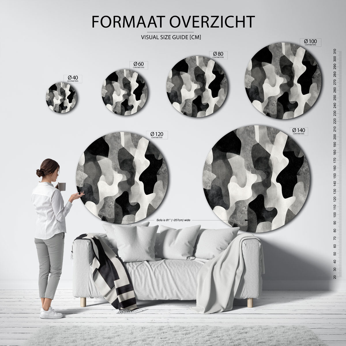 Abstracte vormen – moderne ronde muurdecoratie met abstracte vormen