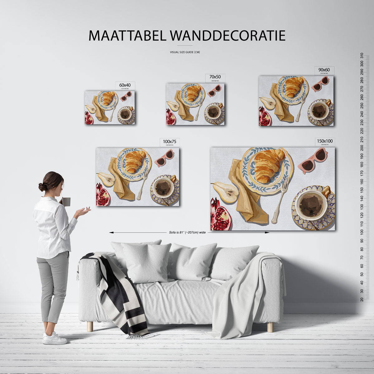 Ontbijt illustratie – Liggende wanddecoratie – kunstwerk op canvas, dibond of plexiglas
