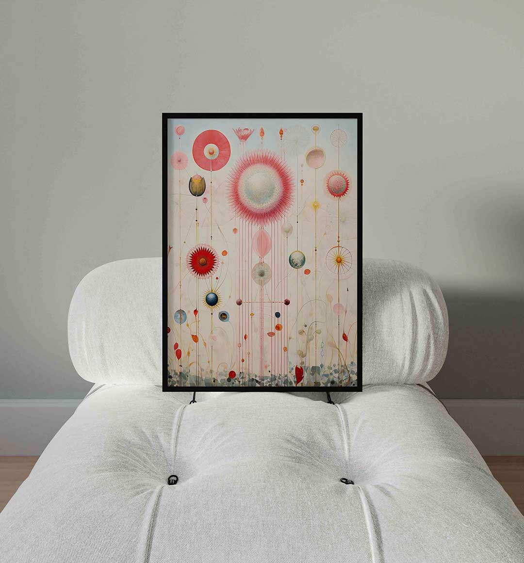 Bloemvormen en cirkels – staande surrealistische wanddecoratie van WallArtistic