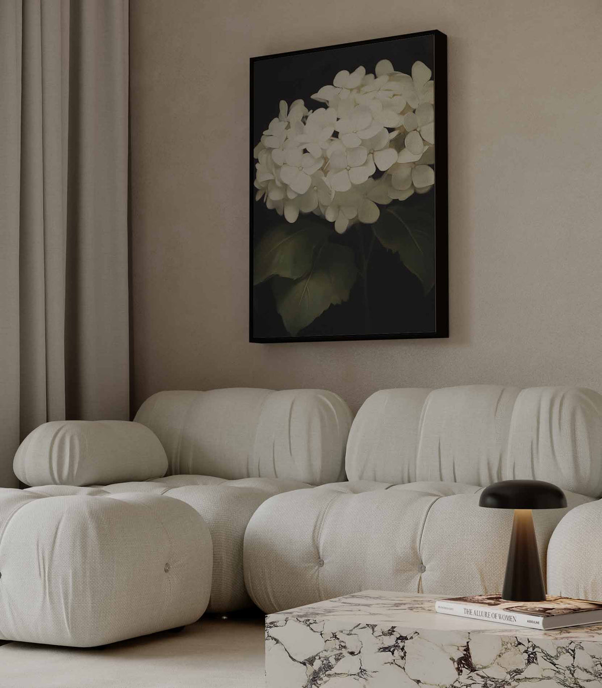 Elegante Witte Hortensia Bloemen – dibond wanddecoratie in staand formaat