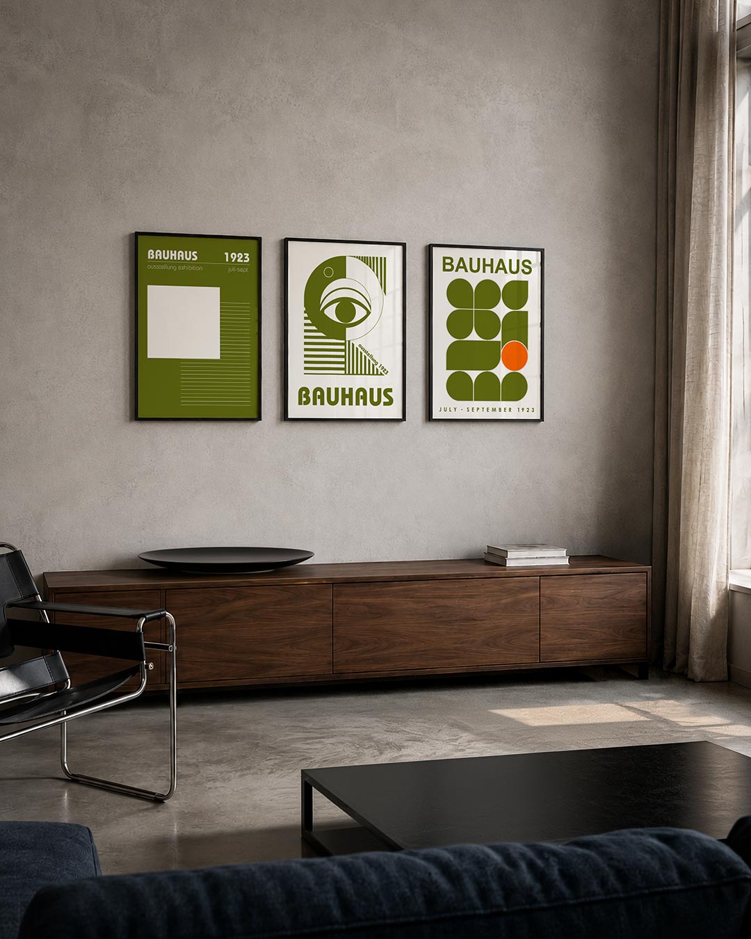 Lijnen en vlaken posterset – tweede productweergave – deze posterset in drie delen toont een groot wit vlak links, met rechts