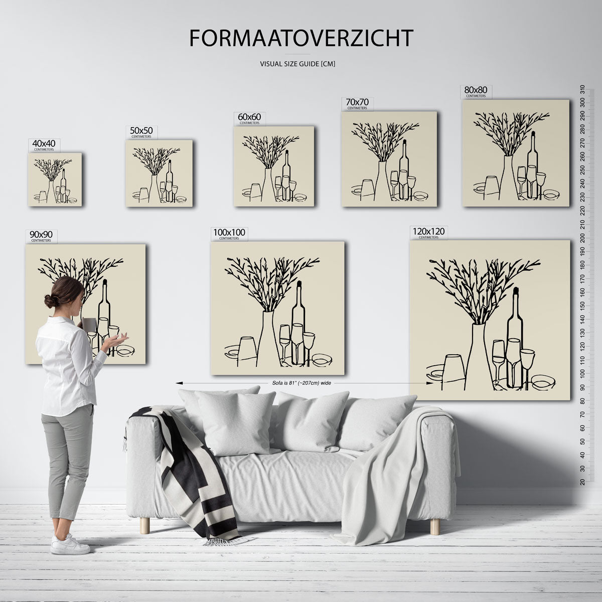 Takken en glazen – vierkante muurposter voor keuken of eethoek