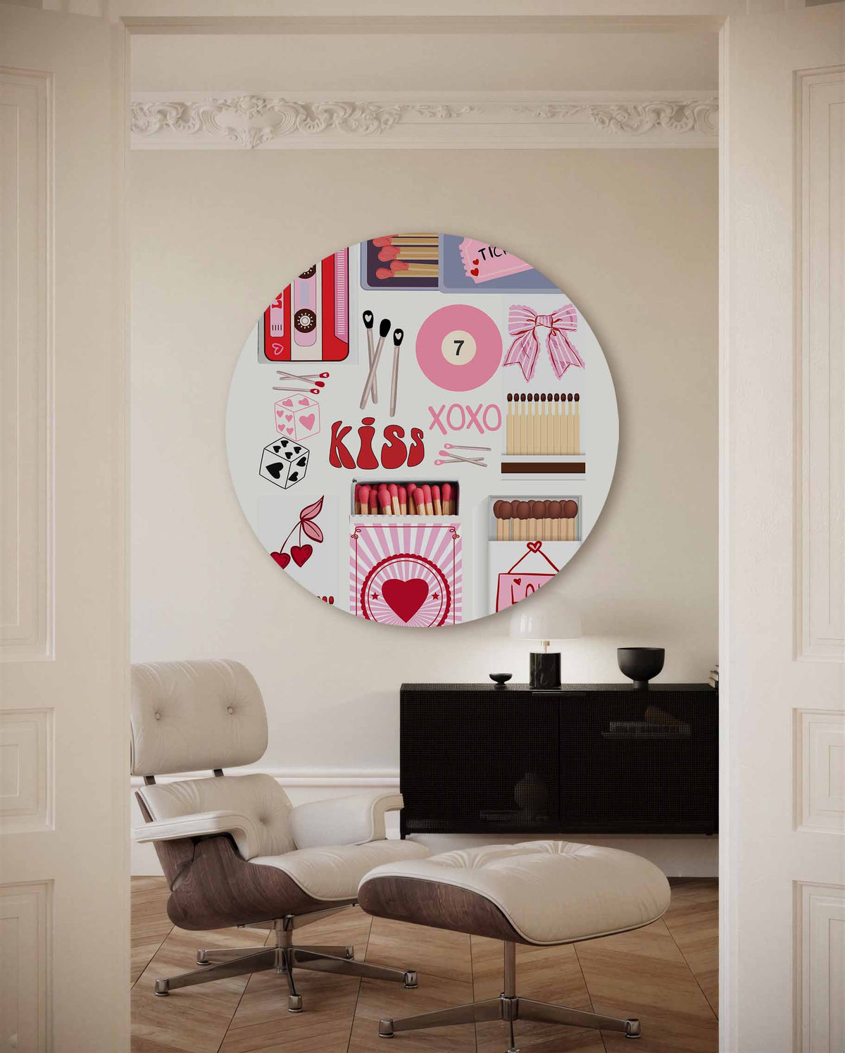 Liefdevolle symbolen – kleurrijke Pop Art muurcirkel voor aan de muur
