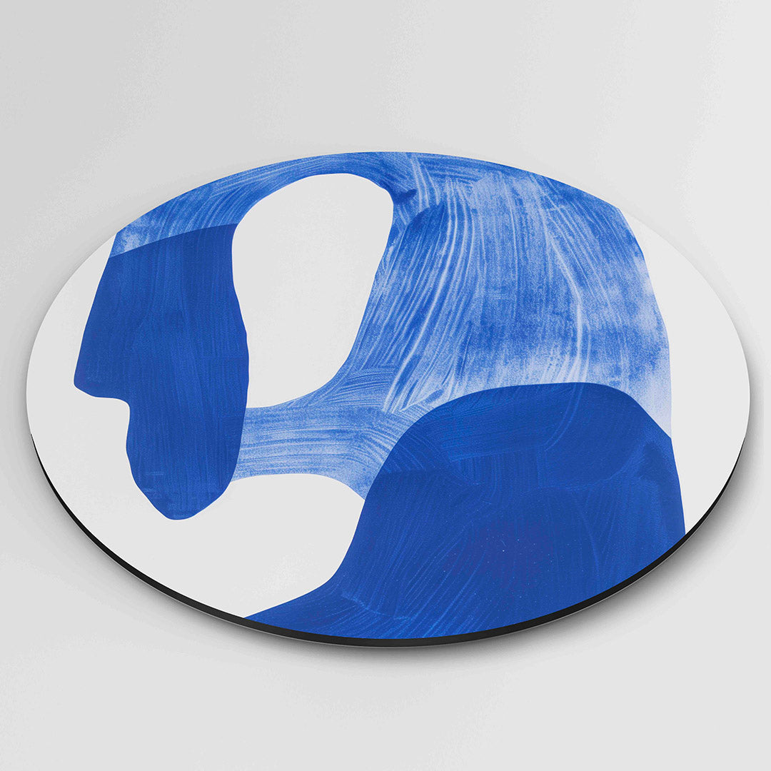 Abstracte blauwe vormen – kleurrijke wandkunst als muurcirkel