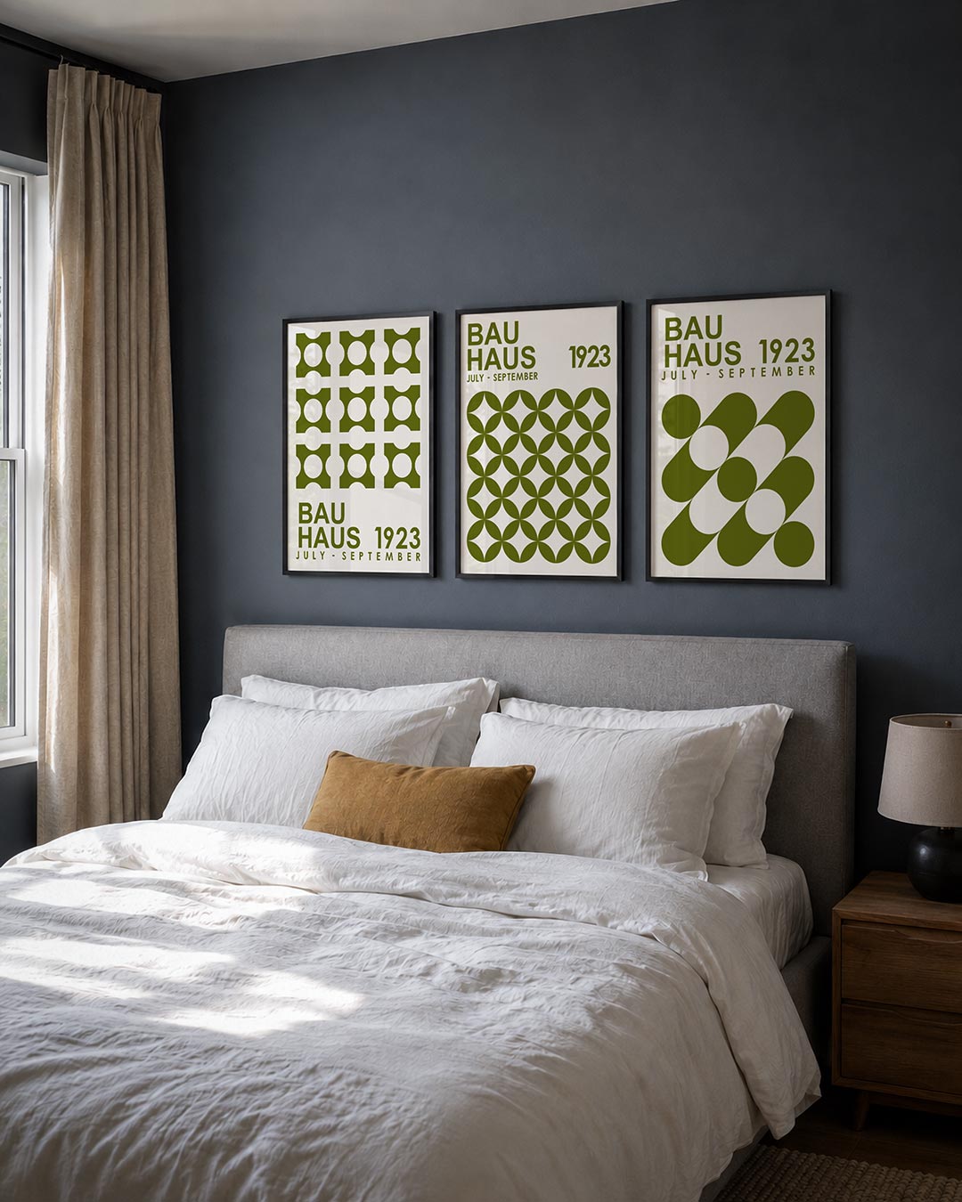 Vorm en ritme posterset – derde productweergave – deze posterset in drie delen toont een ritmisch patroon van olijfgroene