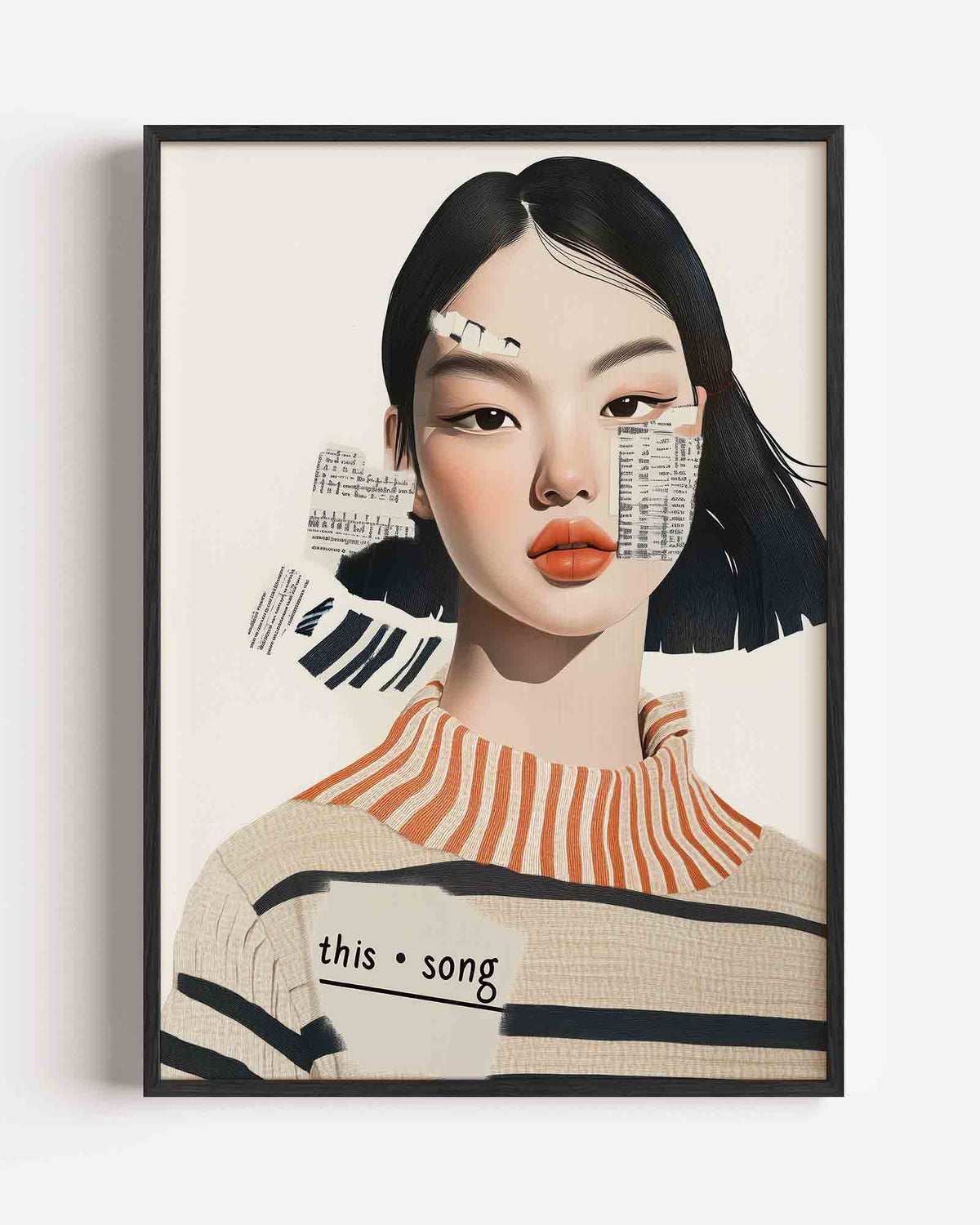 Vrouw met tekst en muziek – moderne portret poster als wanddecoratie