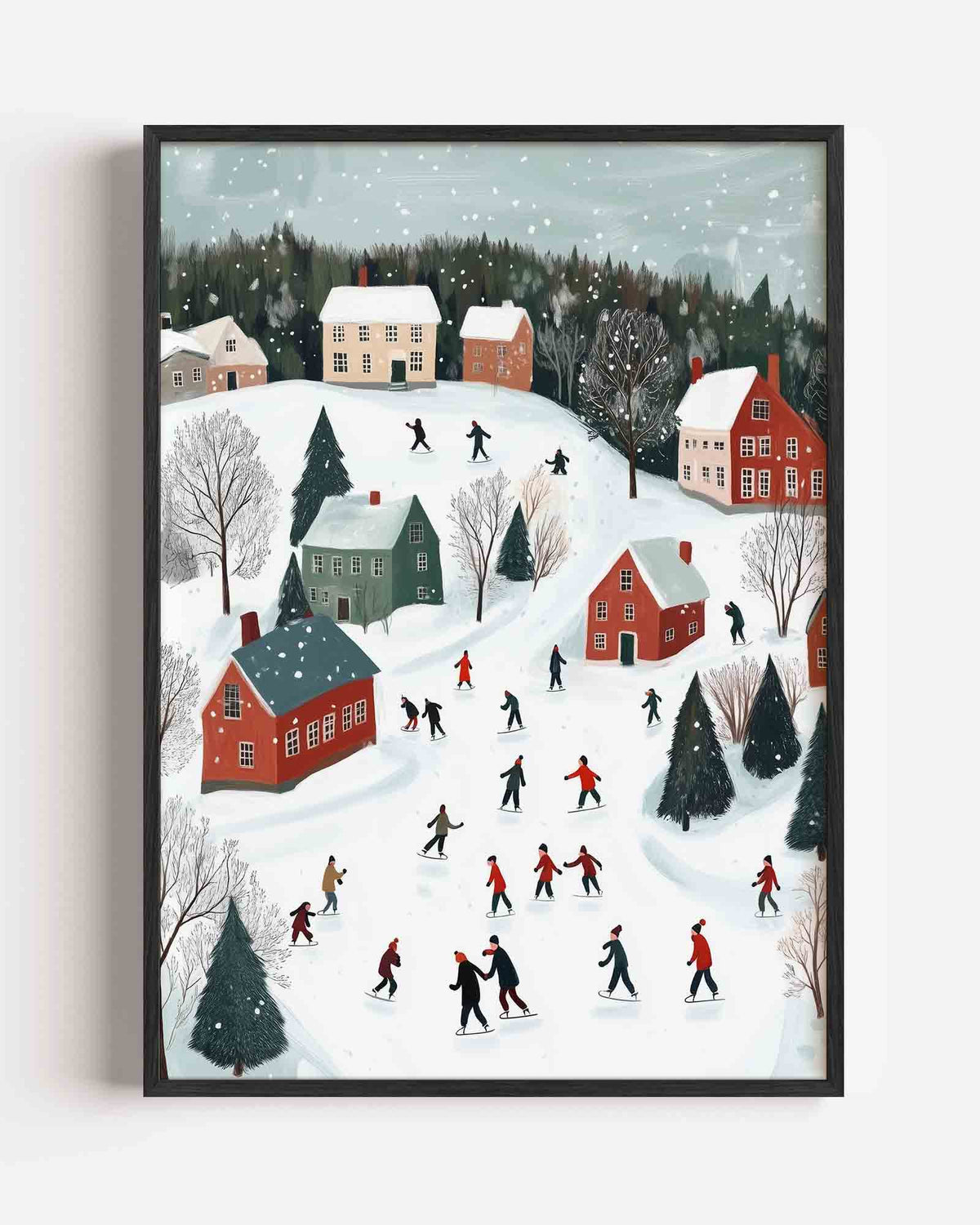 Winterlandschap met schaatsers – kids portret poster als wanddecoratie
