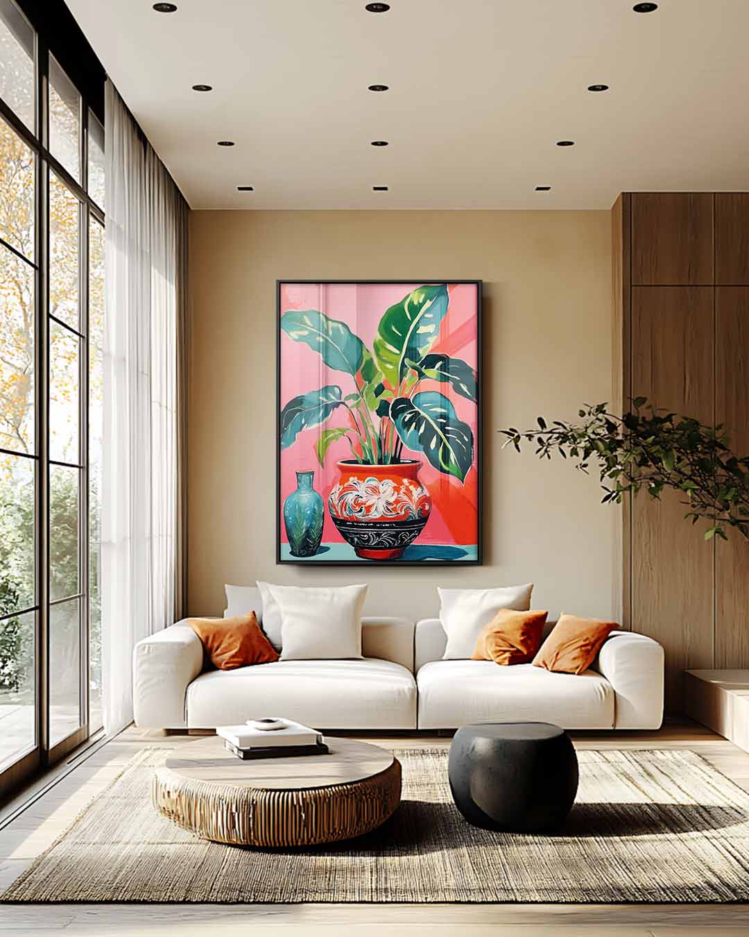 Tropische Botanische Schildering – kunstwerk met zwarte baklijst