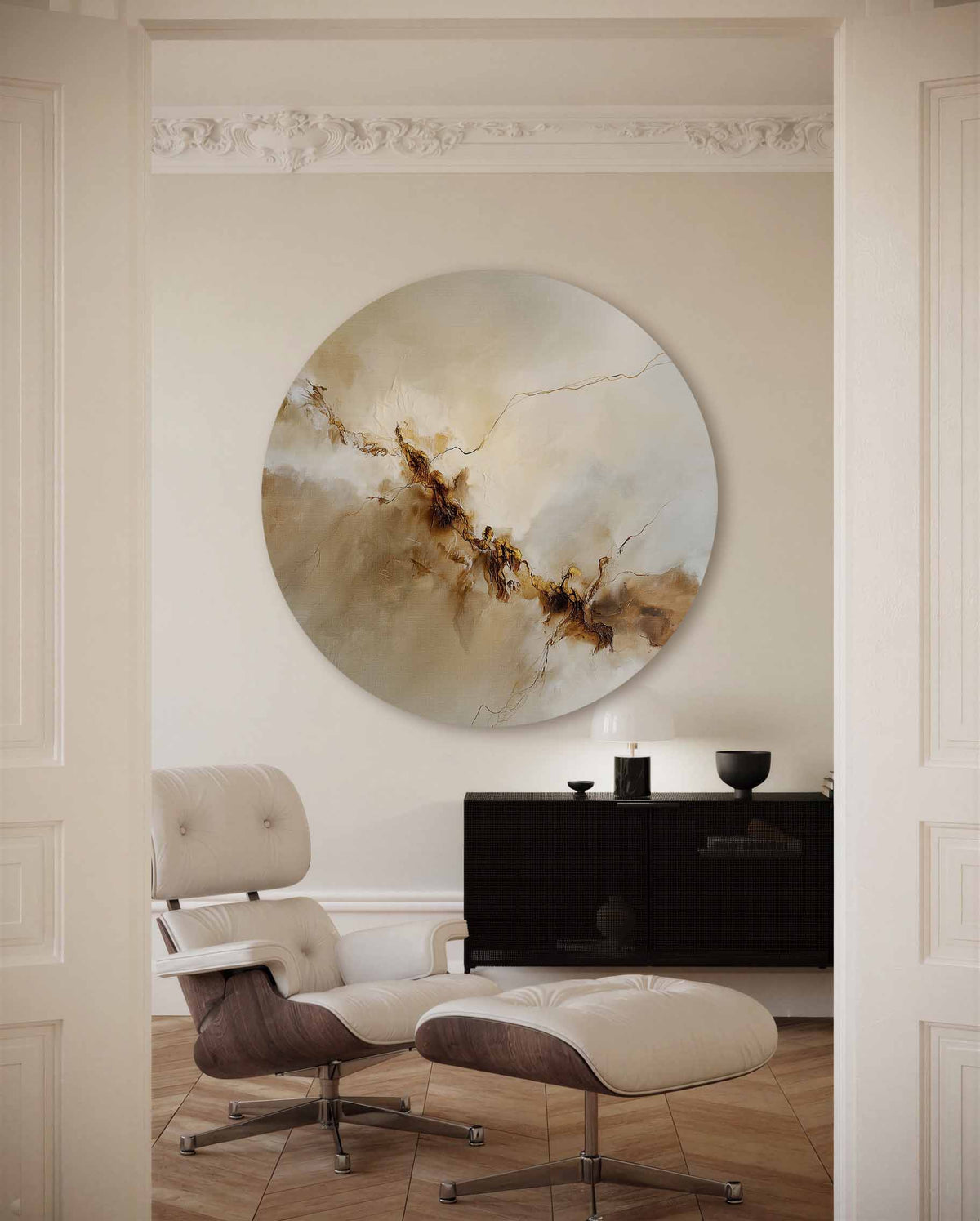 Abstracte beige – moderne abstracte muurcirkel voor aan de muur