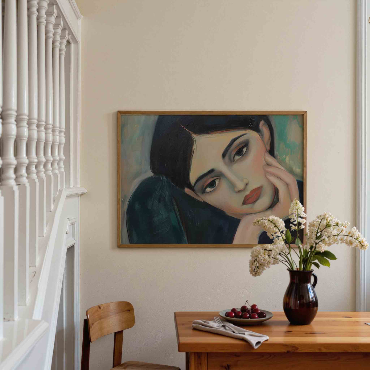 Vrouwelijk portret – liggende illustratie poster als wanddecoratie