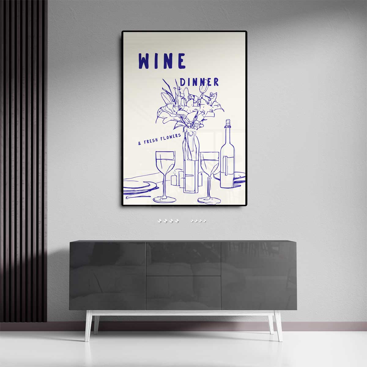 Wijn en Bloemen Diner Illustratie – canvas kunstwerk als wanddecoratie