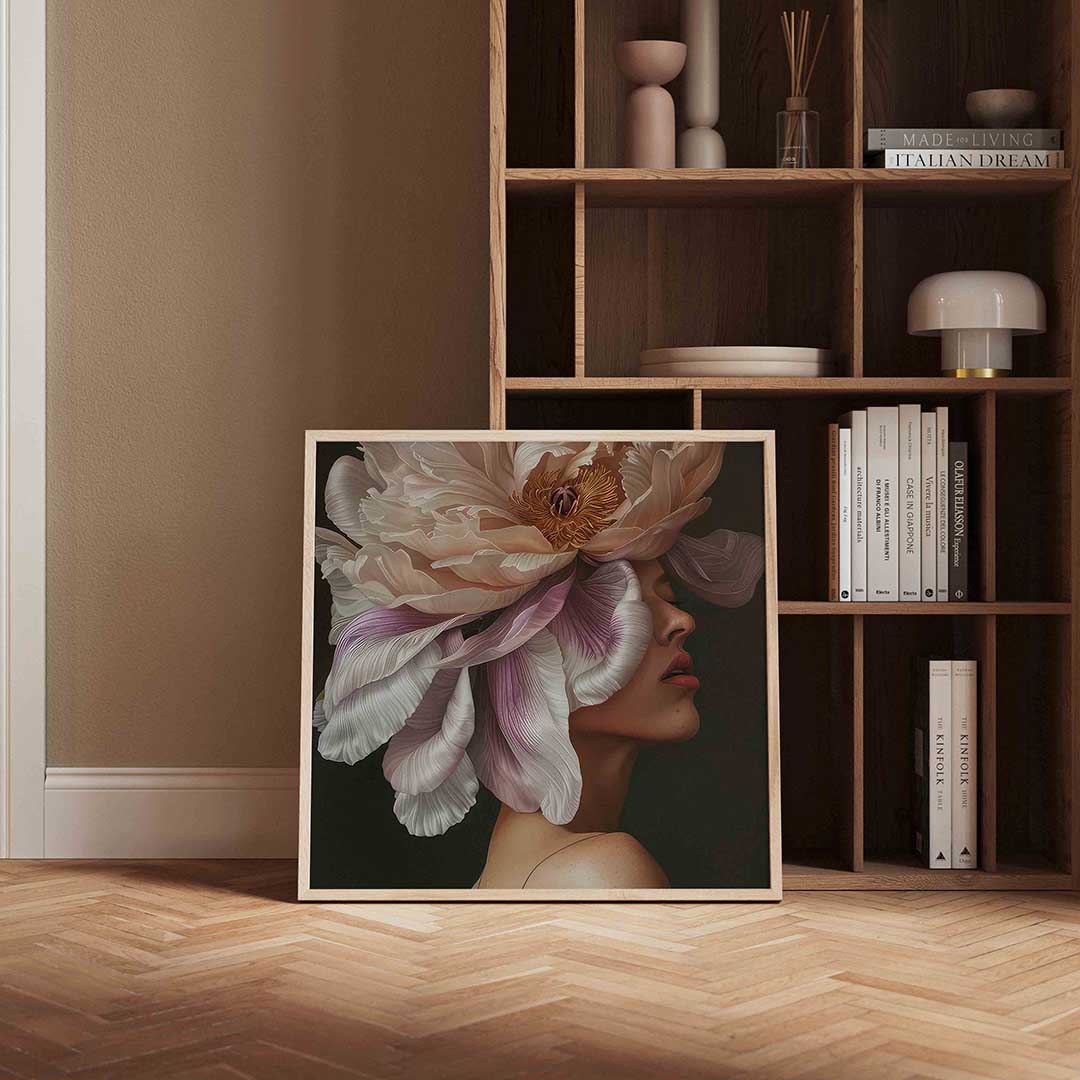 Bloem en gezicht – portret poster in vierkant formaat