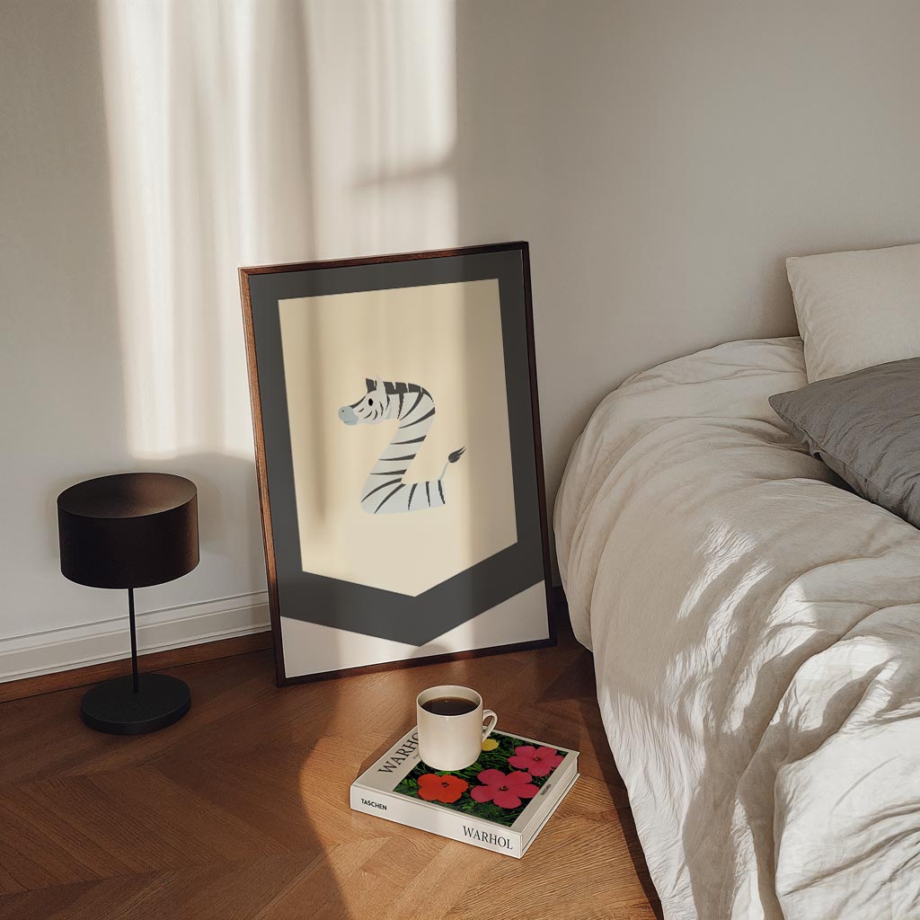 Speelse Zebra Alfabet – kinderposter in staand formaat