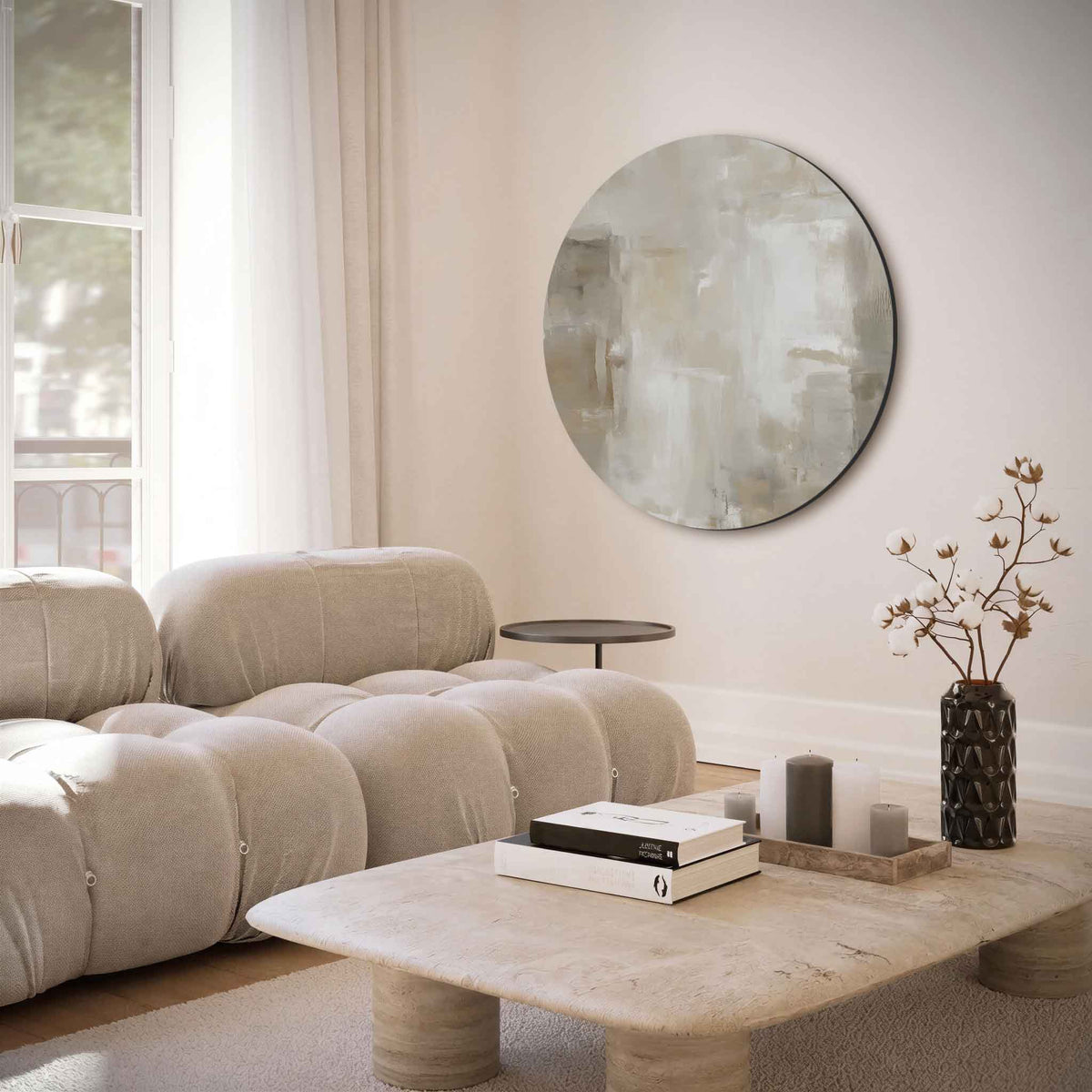 Abstracte beige – moderne abstracte muurcirkel voor aan de muur