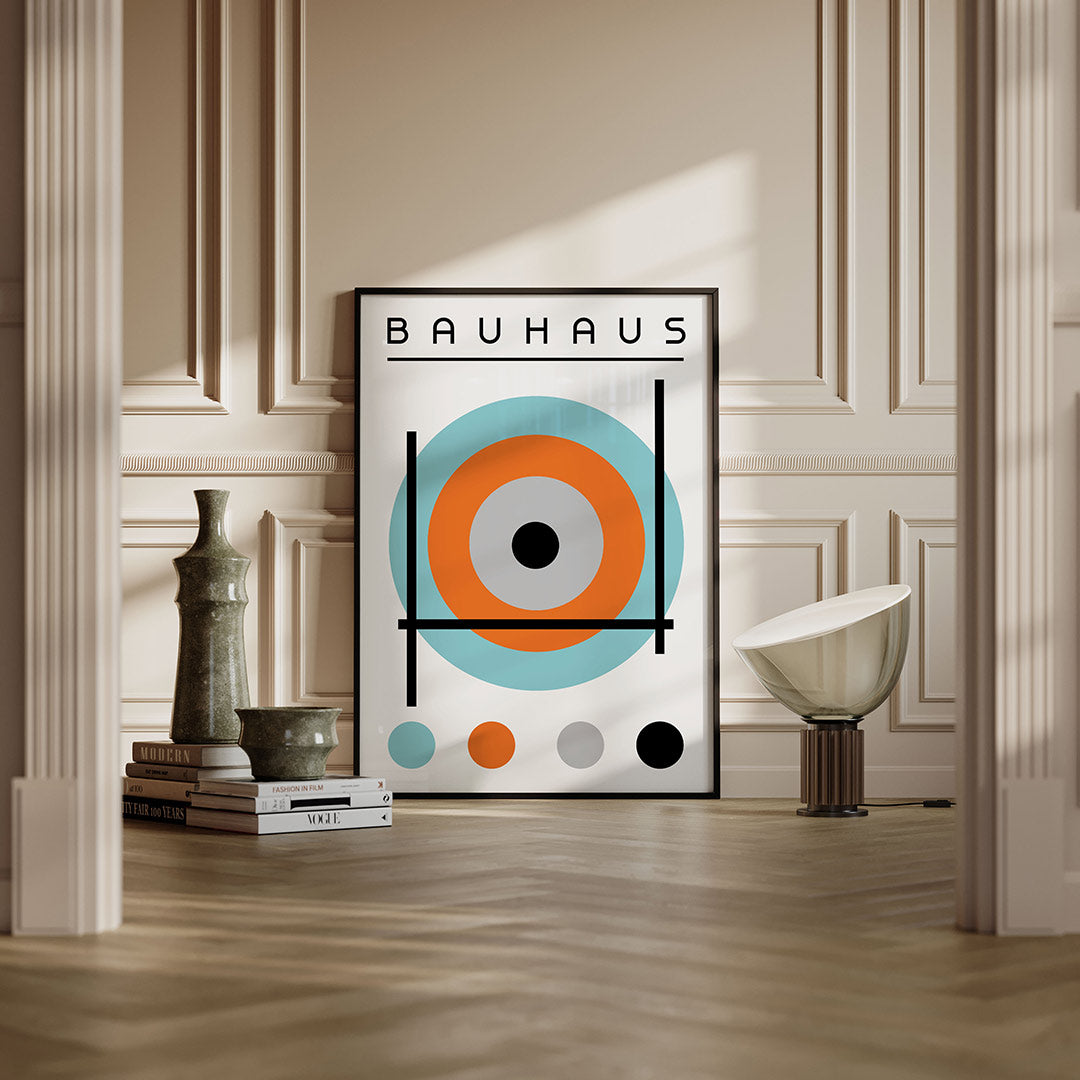Cirkel en lijnen – moderne Bauhaus wandkunst als poster