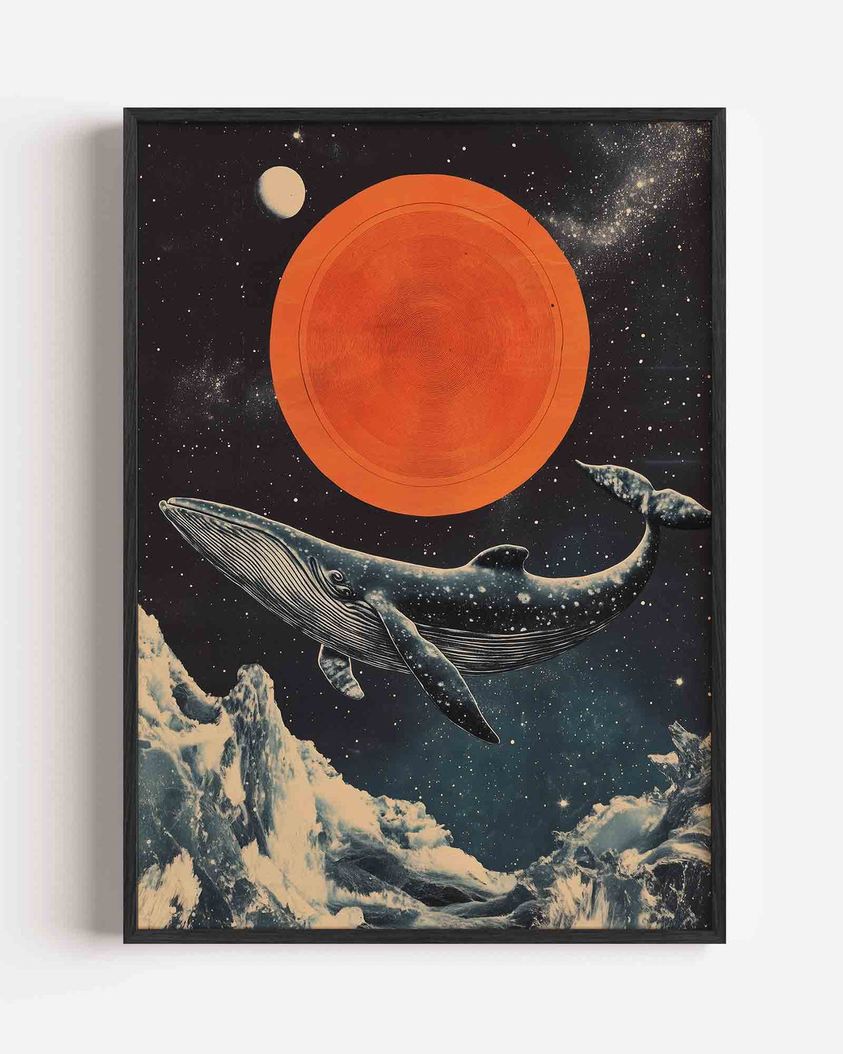 Walvis en oranje cirkel – surrealistische portret poster als wanddecoratie