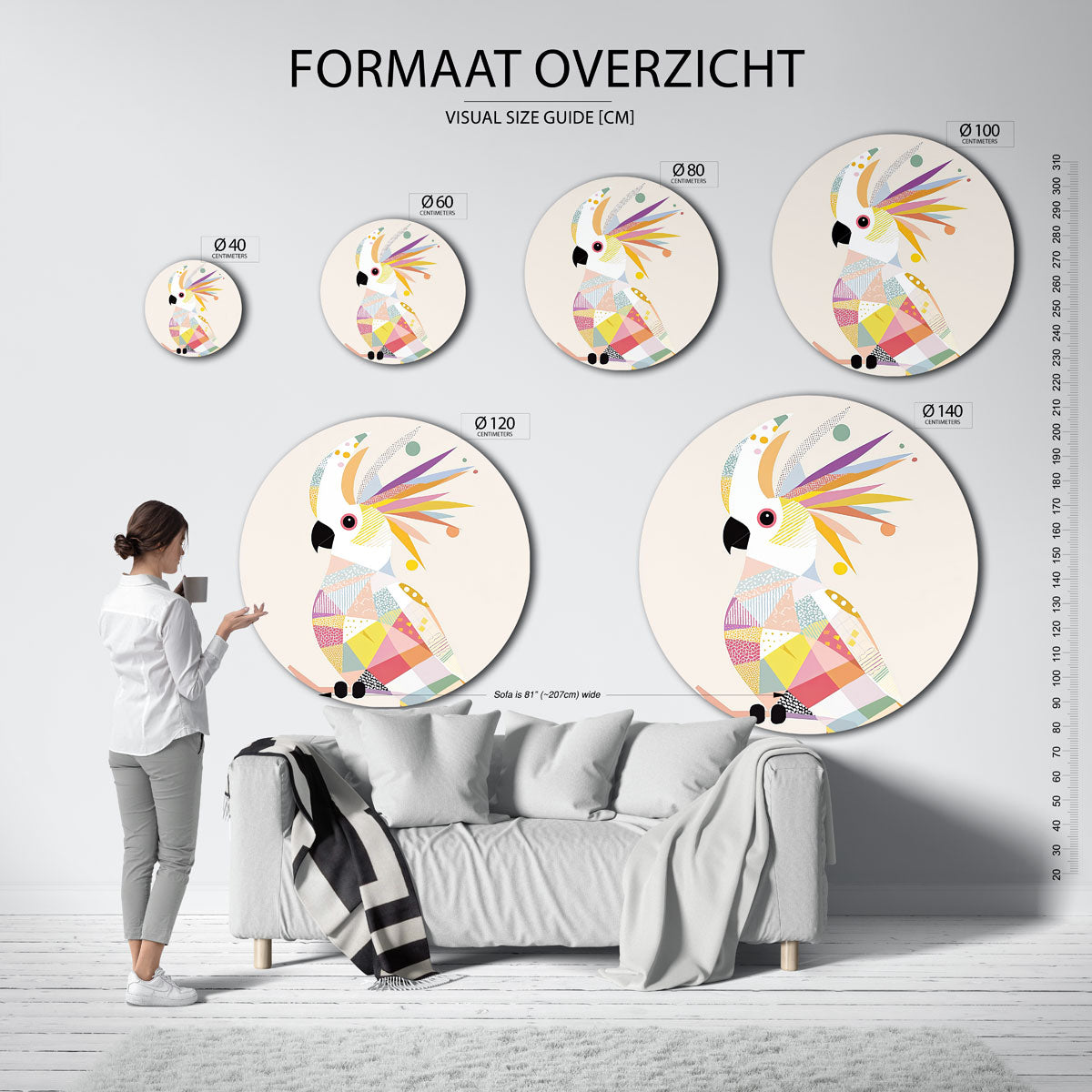 Papegaai – ronde muurcirkel met kleurrijke illustratie